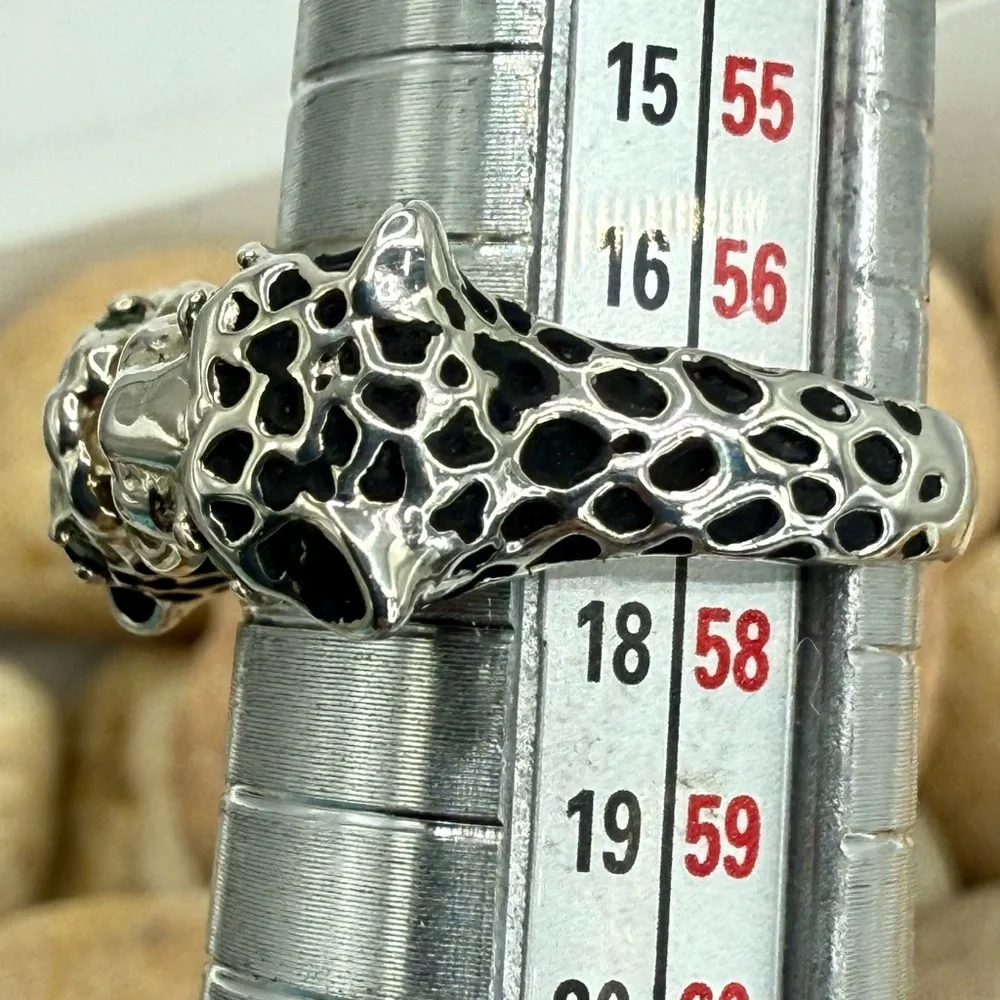 JED Joseph DeMarco Double Panther Ring 925 Sterling Genuine Emerald Eyes Sz 8 - Picture 10 of 16